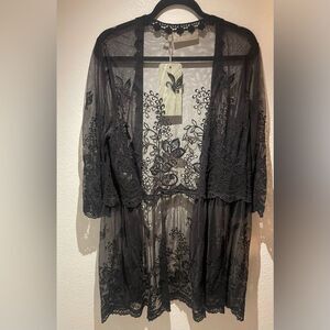 Hillary Scott Black Lace Kimono Medium Eyelet Sheer Whimsigoth Dark Coquette Rom